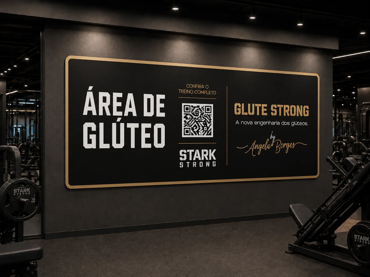 Placa Área de Glúteo da Glute Strong na parede de uma academia Stark Strong